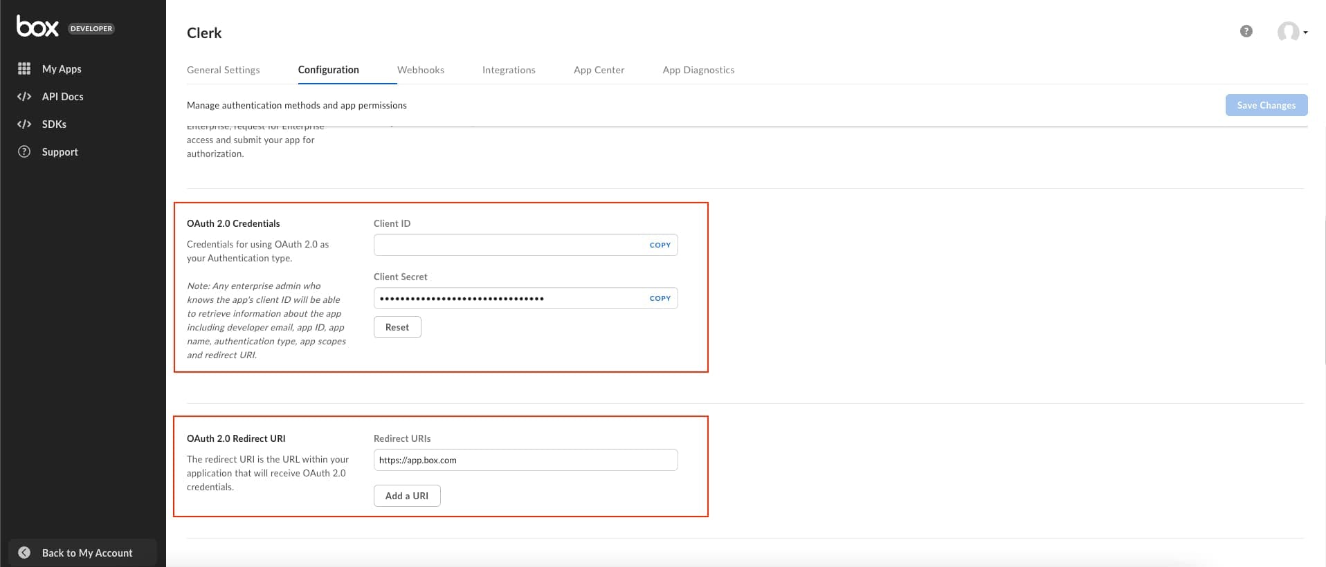 Verifying the values on the configuration page